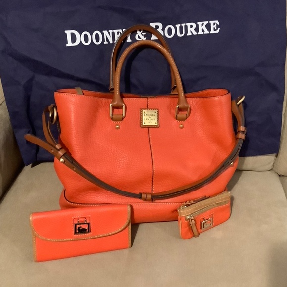 Dooney and Burke Chelsea Shopper Satchel, Wallet, Coin Purse in Geranium Orange - Picture 3 of 5